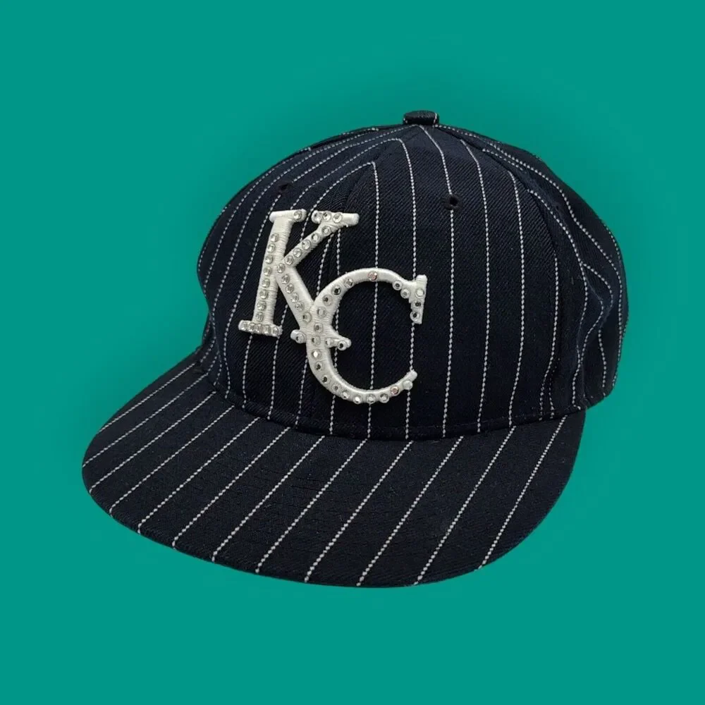 XL Old School Black Pinstripe KC Bling Kansas City Hunter Authentic Headgear Hat